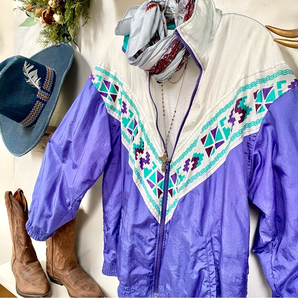 Nordic vibe windbreaker boho vintage jacket w southwestern county. Cabin vibe - Picture 3 of 13